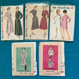 Lot of 5 Vintage 50s 70s Sewing Patterns Half-size Bust 33 - 37